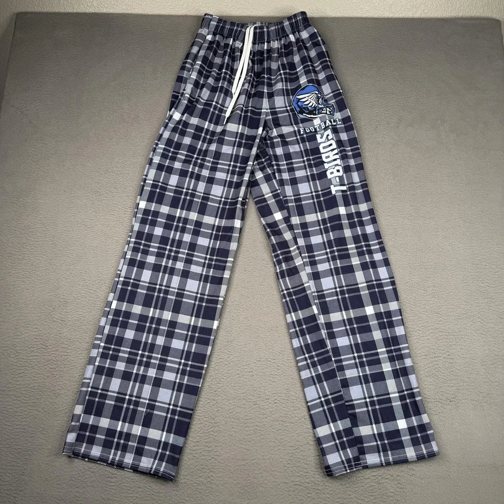 San Ramon Valley Thunderbirds Pants Mens XS Blue Football Plaid Sleep Drawstring